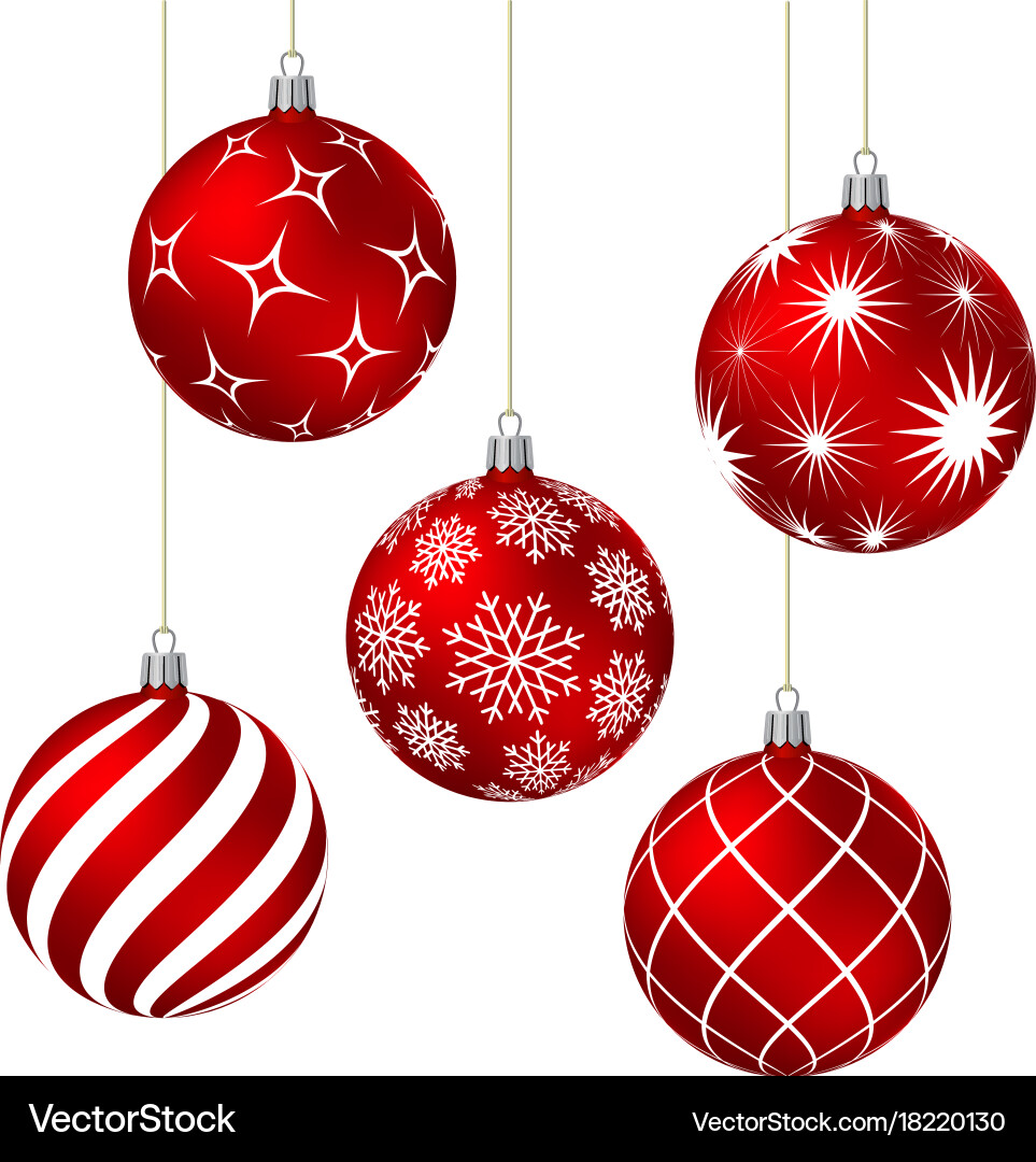 Red christmas balls with different patterns Vector Image