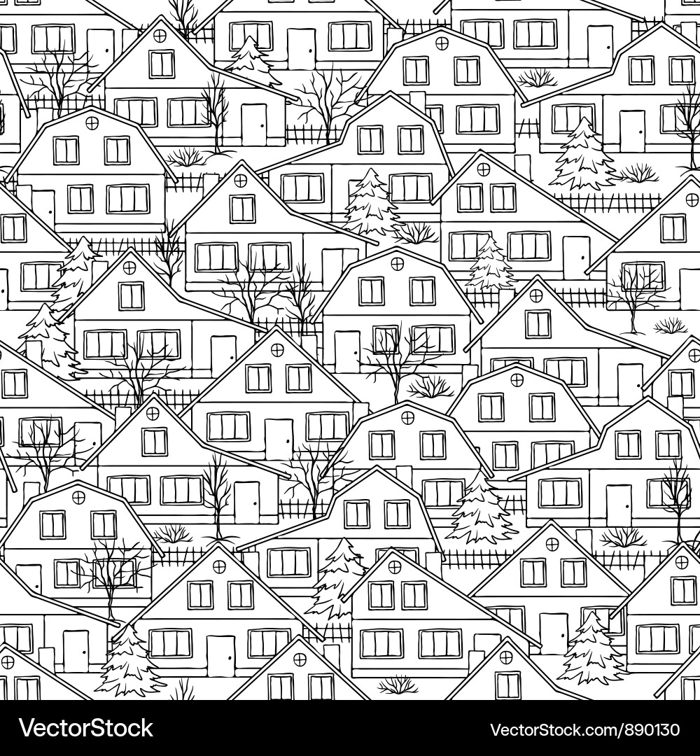 Seamless pattern with houses and trees vector image