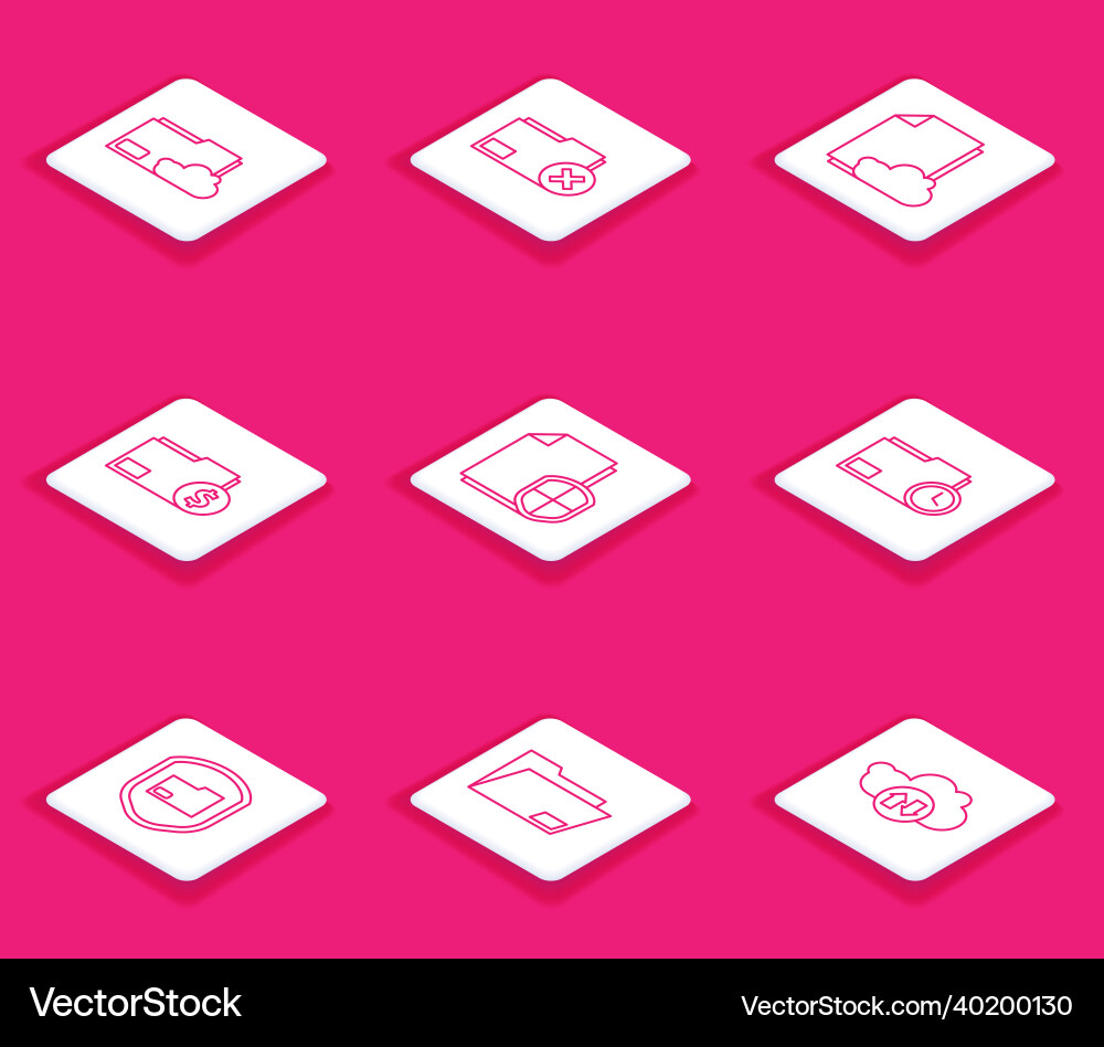 Set line cloud storage text document folder Set line cloud storage text document folder Vector Image