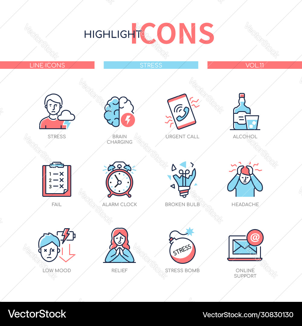 Stress and psychological problems - line design vector image