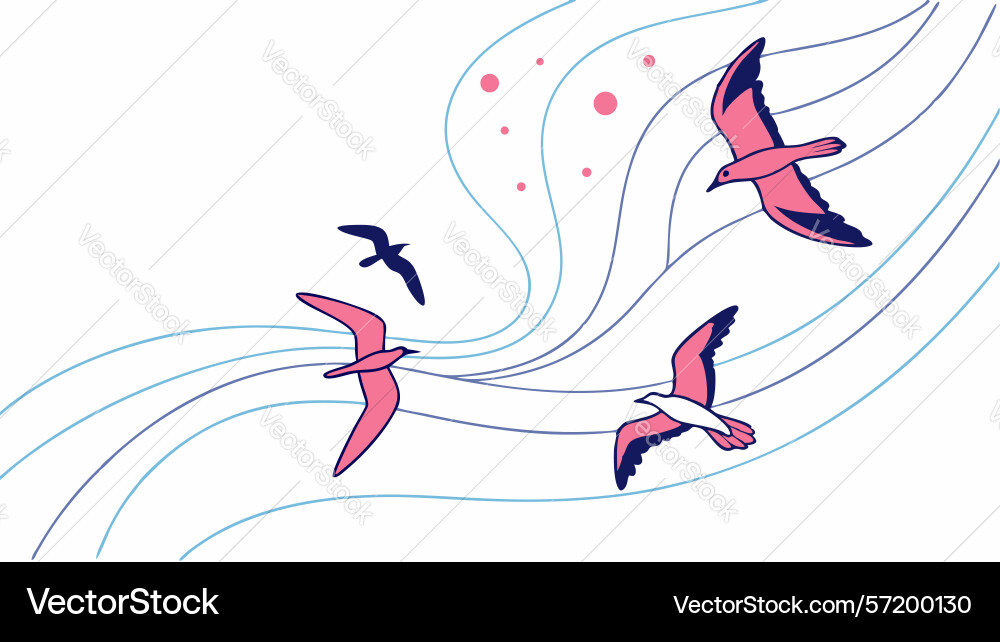 Swallows in flight on abstract flowing lines Vector Image