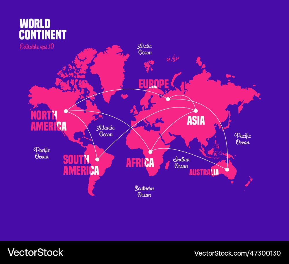 World map continent list with ocean name Vector Image