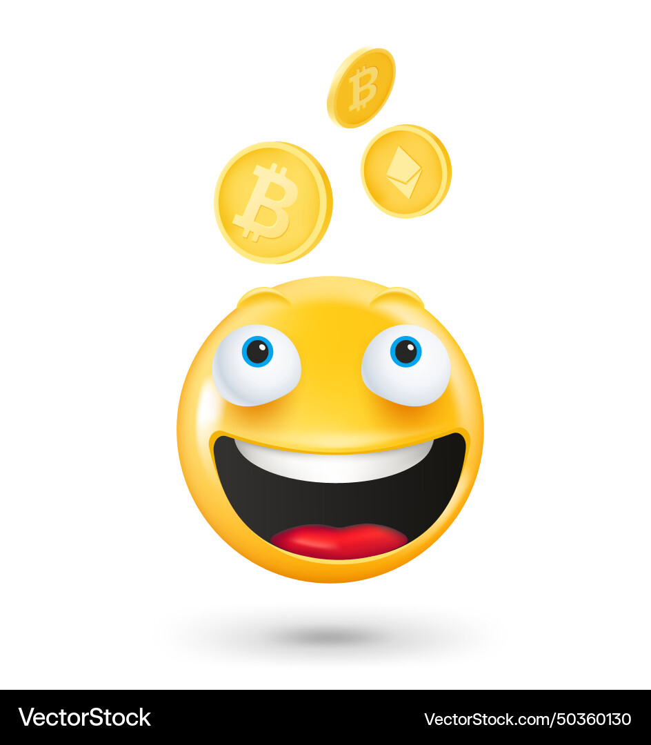 Yellow cute emoji face with crypto coins 3d – Royalty-Free Vector |  VectorStock