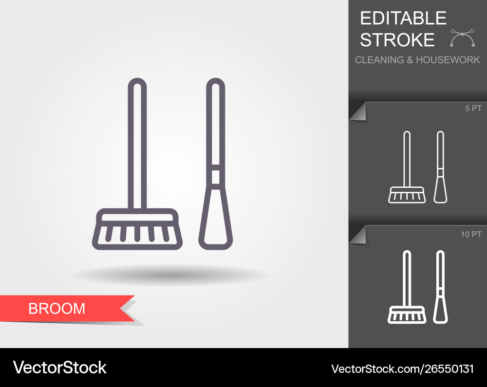 Brooms line icon with editable stroke shadow Brooms line icon with editable stroke shadow vector image