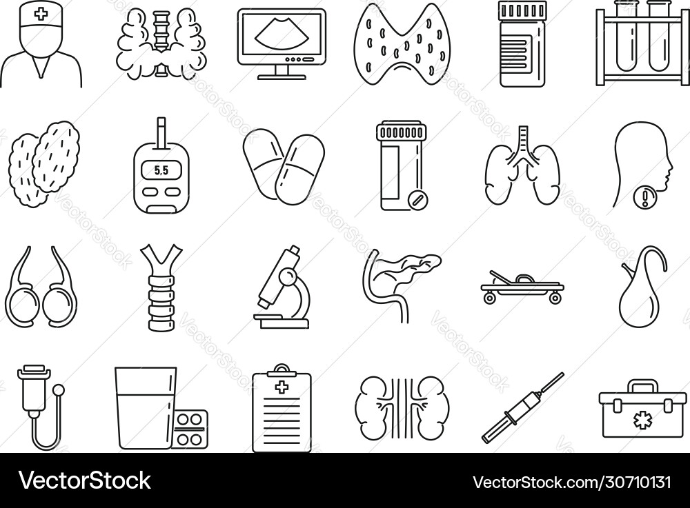 Endocrinologist doctor icons set outline style Endocrinologist doctor icons set outline style vector image