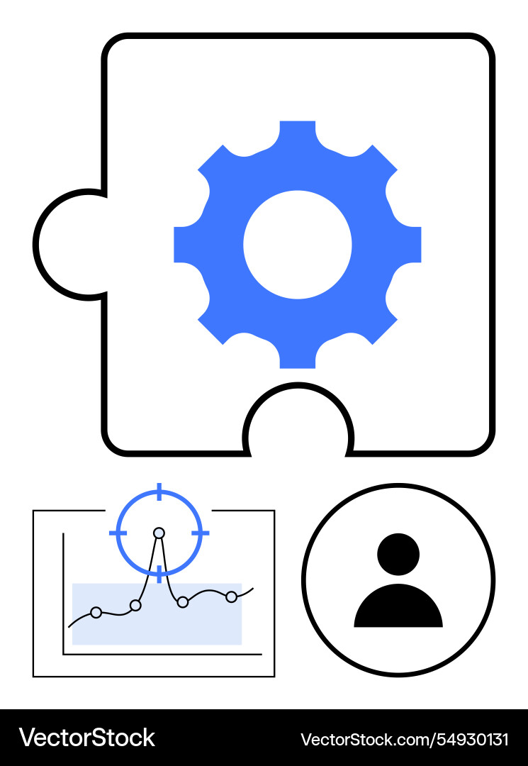Gear puzzle piece with targeted graph and user Gear puzzle piece with targeted graph and user vector image