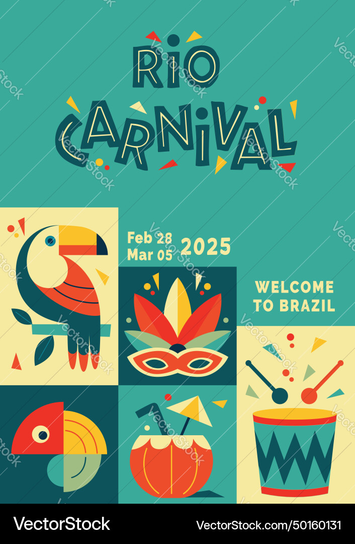 Happy carnival colorful geometric design rio Happy carnival colorful geometric design rio vector image