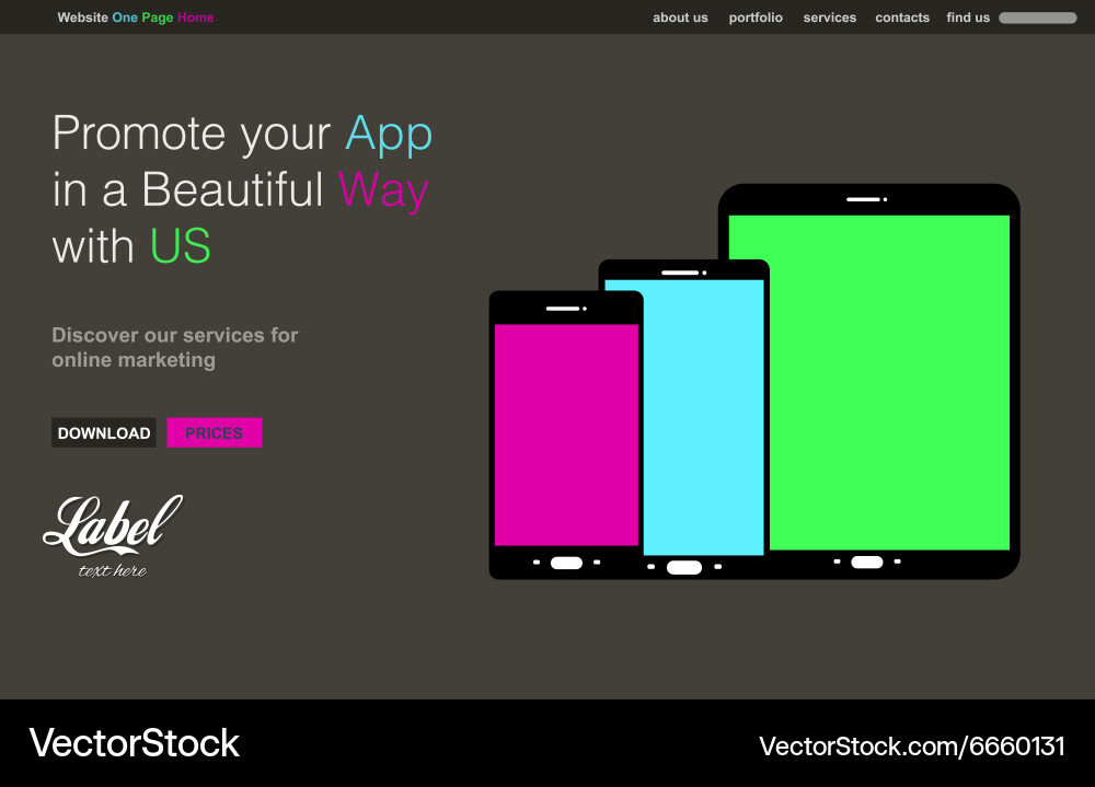 One page clear modern website template for an app Vector Image