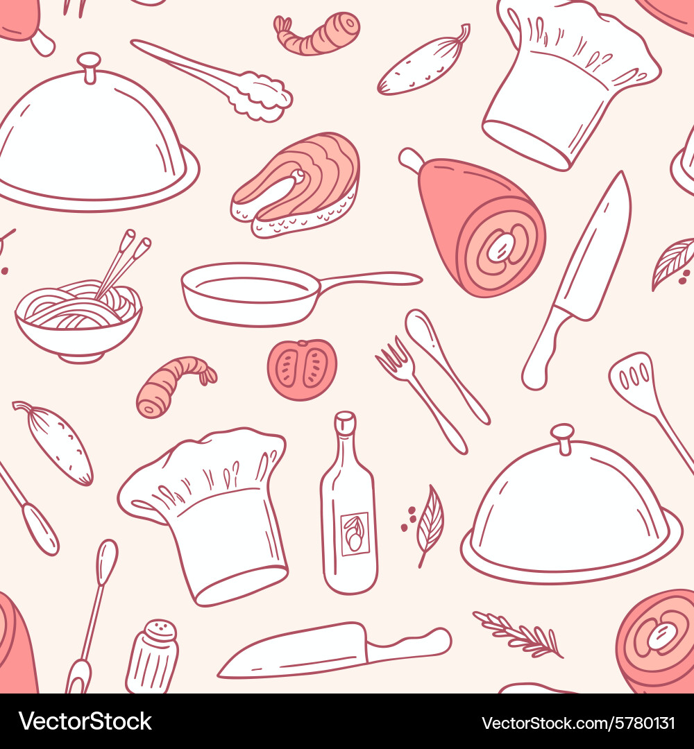 Outline seamless pattern with food elements vector image