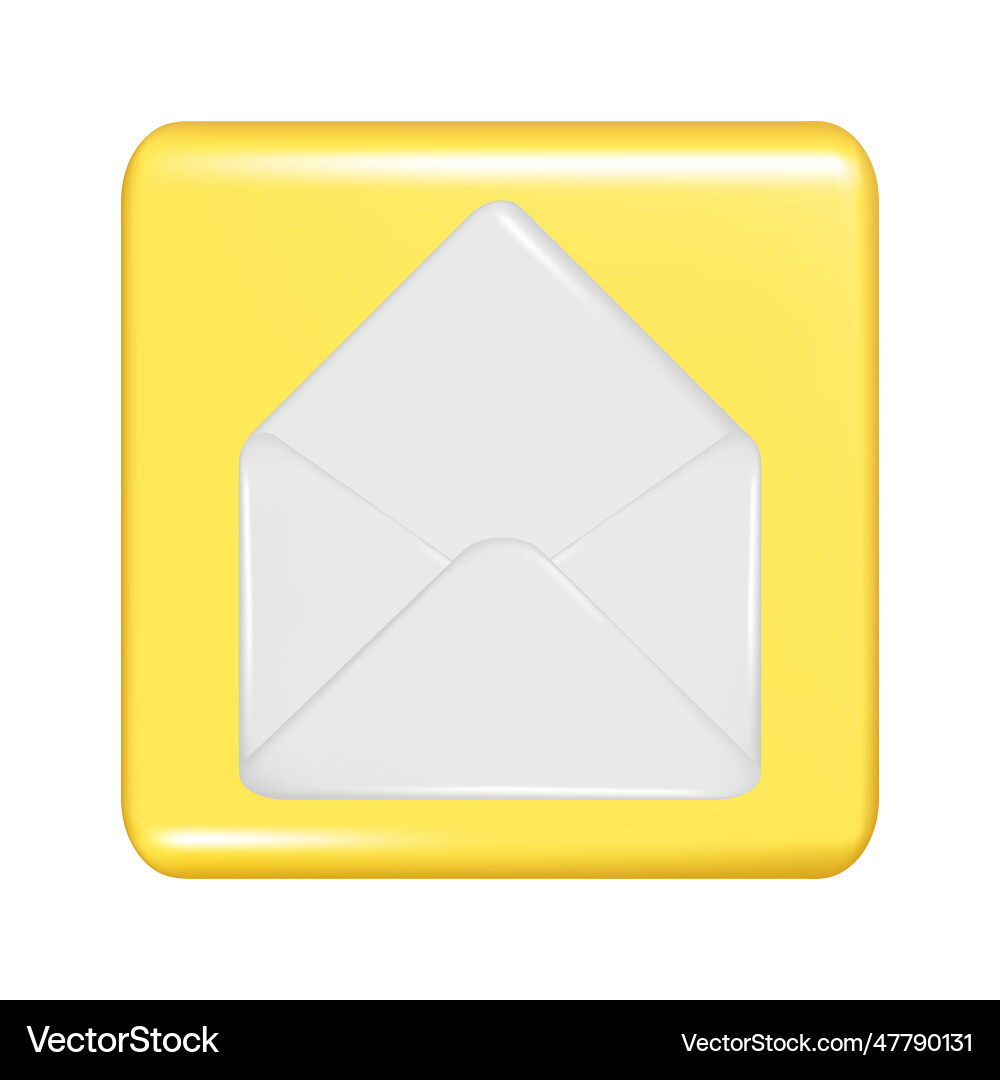 Realistic 3d yellow square shape with opened mail Realistic 3d yellow square shape with opened mail Vector Image