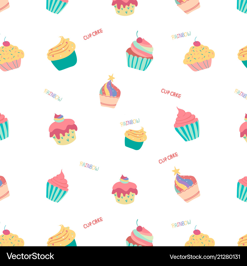 Regenbogen Cupcake Nahtlose Muster Vektorbild