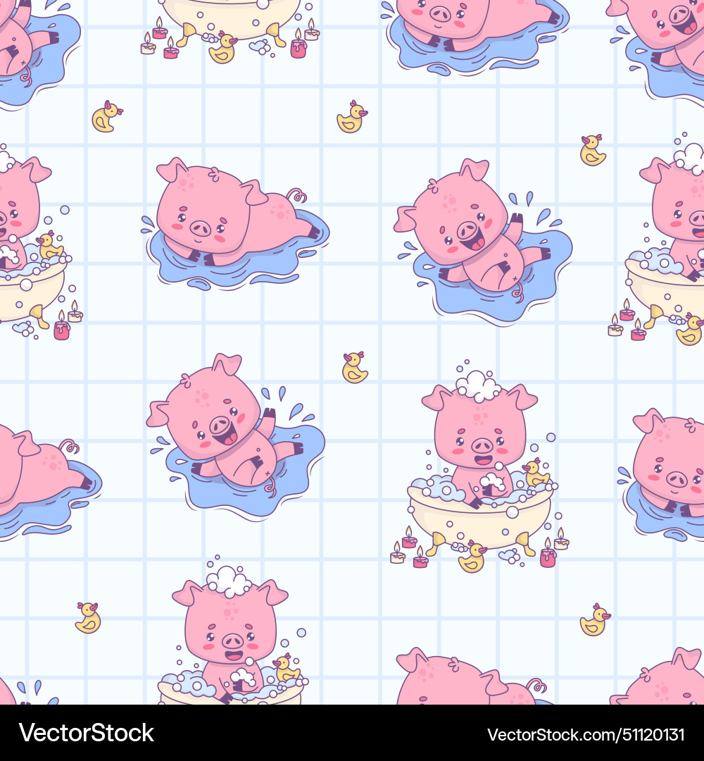 Seamless pattern with bathing pigs smiling piggy vector image