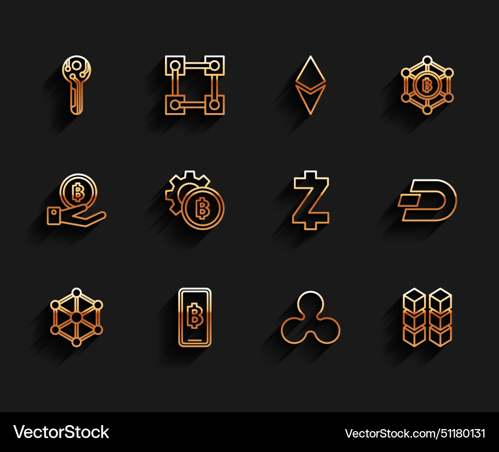 Set line blockchain technology phone mobile Set line blockchain technology phone mobile vector image