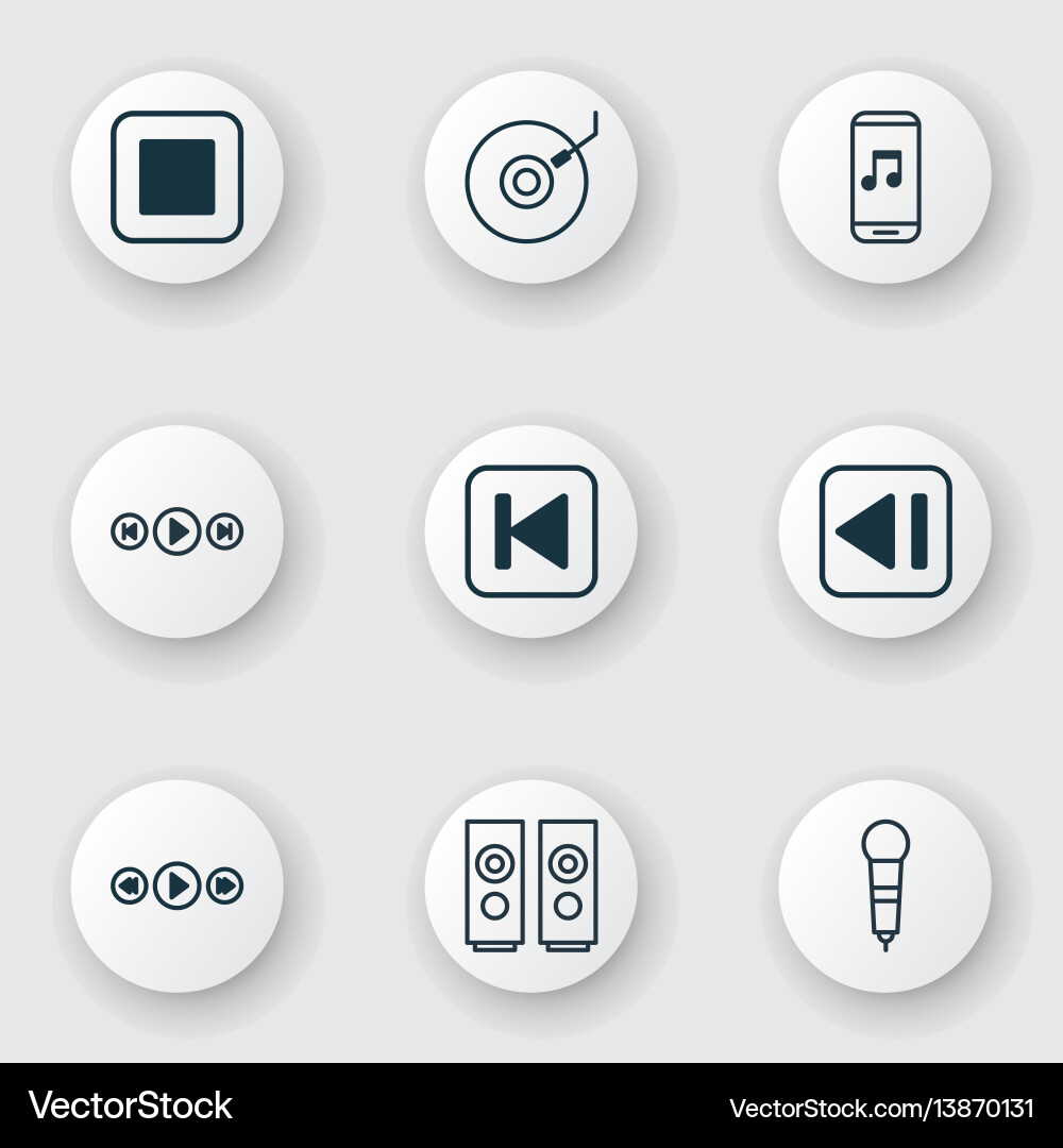 Set of 9 music icons includes control run Set of 9 music icons includes control run vector image