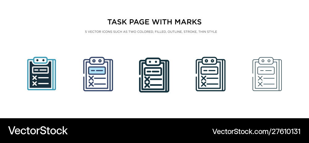 Task page with marks icon in different style two Task page with marks icon in different style two vector image