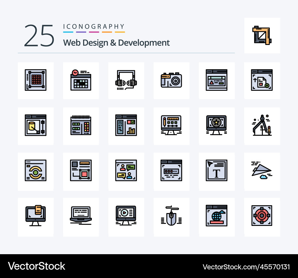 Web design and development 25 line filled icon Vector Image