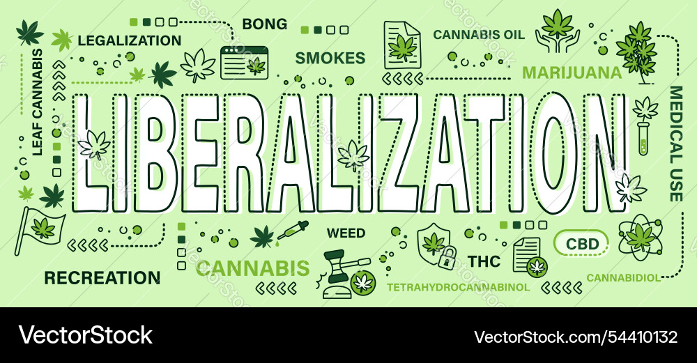 Cannabis Liberalisierung Wort mit Linie Ikone Kunst Cannabis Liberalisierung Wort mit Linie Ikone Kunst vektorbild