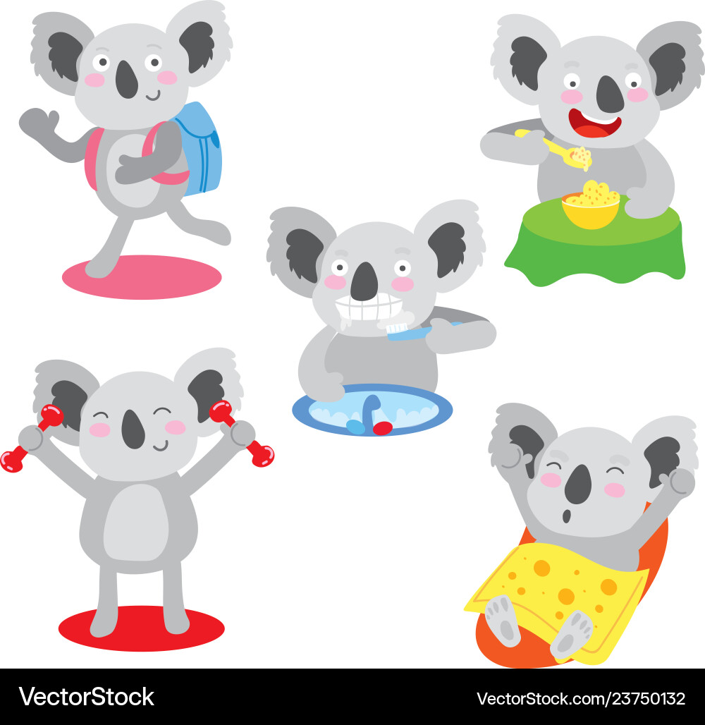 Cute koala morning healthy regular exercise set Cute koala morning healthy regular exercise set vector image