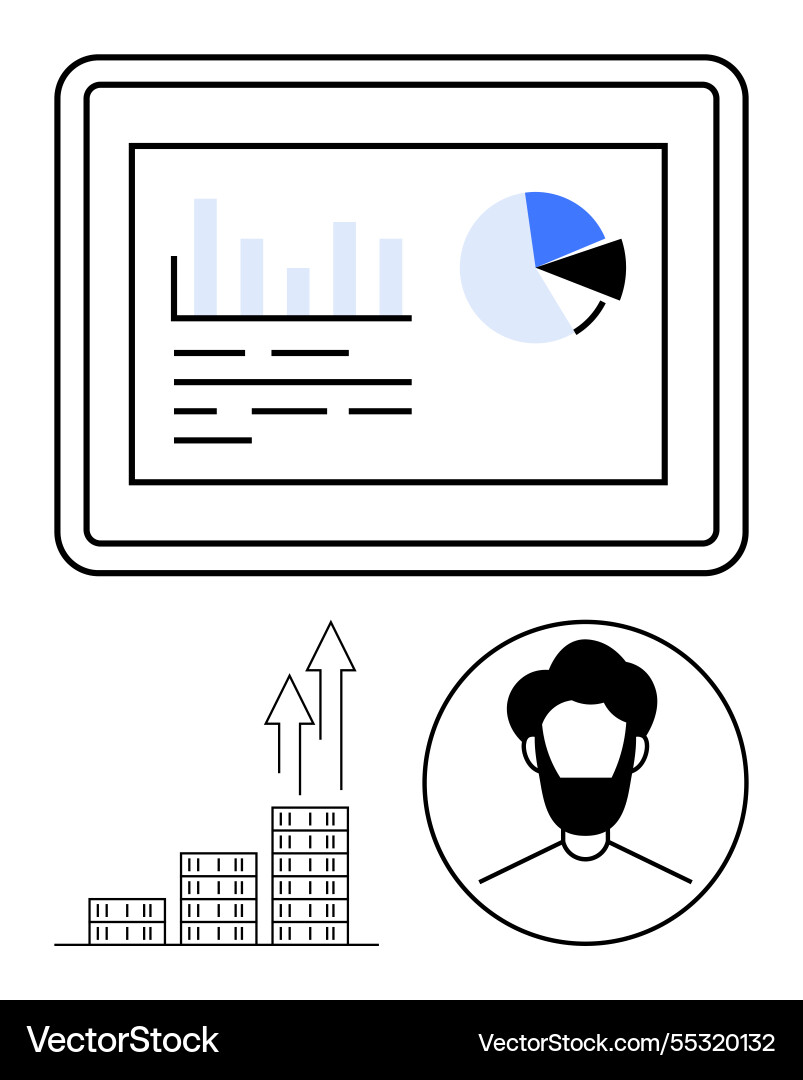 Digital analytics dashboard with growth chart Vector Image