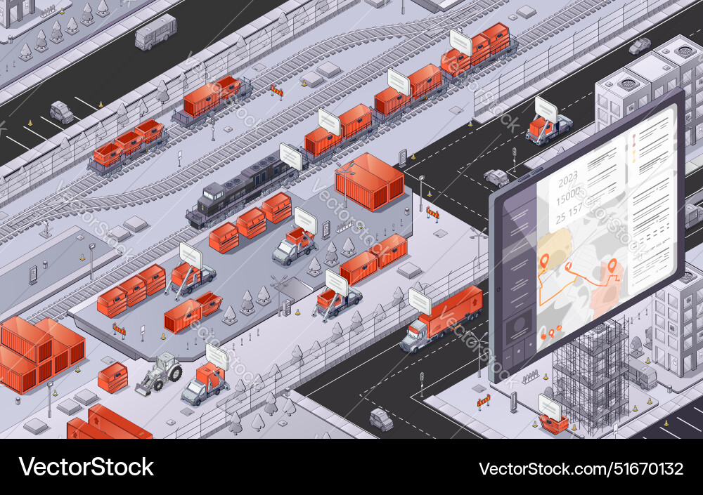 Isometrischer Frachttransport und Bahnlogistik Isometrischer Frachttransport und Bahnlogistik vektorbild