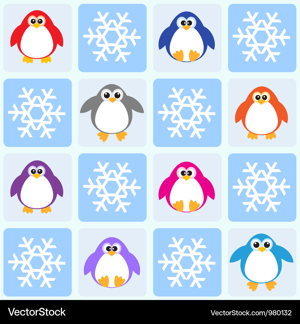 Penguins and Snowflakes Pattern Vector Image