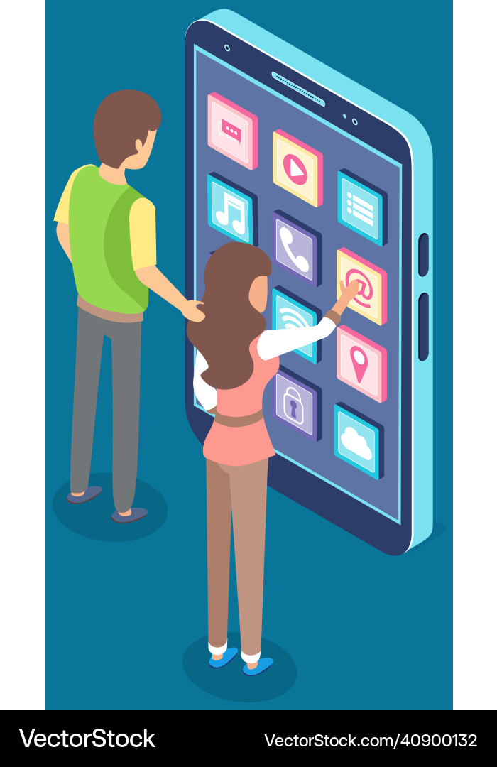 People working with development of mobile program People working with development of mobile program vector image