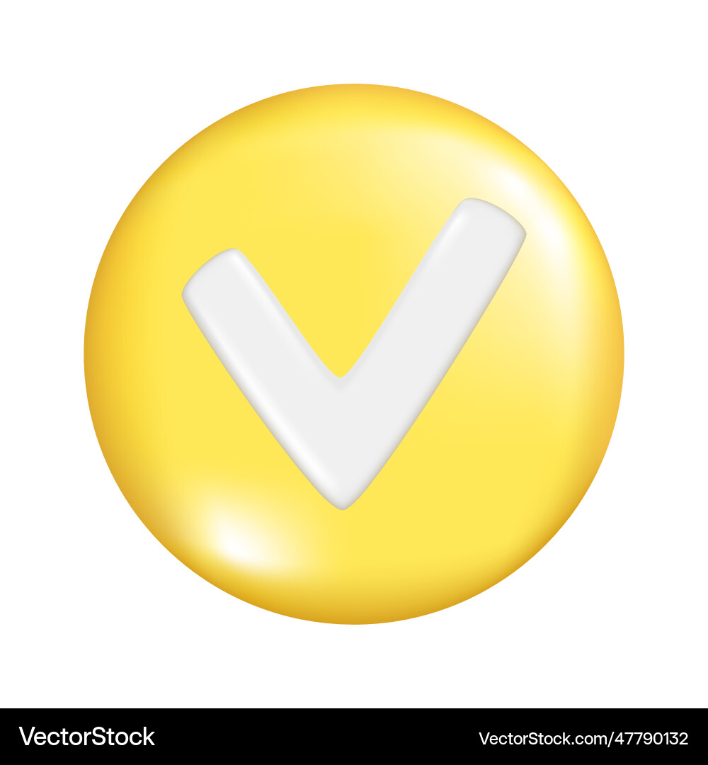 Realistic 3d yellow round sphere shape with check Realistic 3d yellow round sphere shape with check vector image