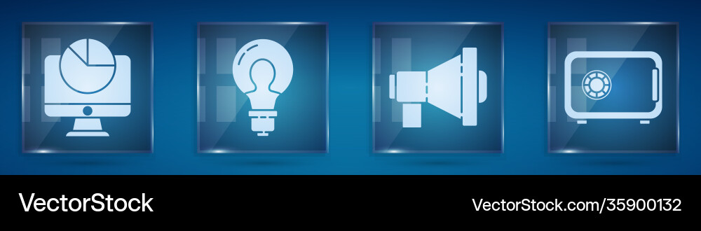Set computer monitor with graph chart light bulb vector image