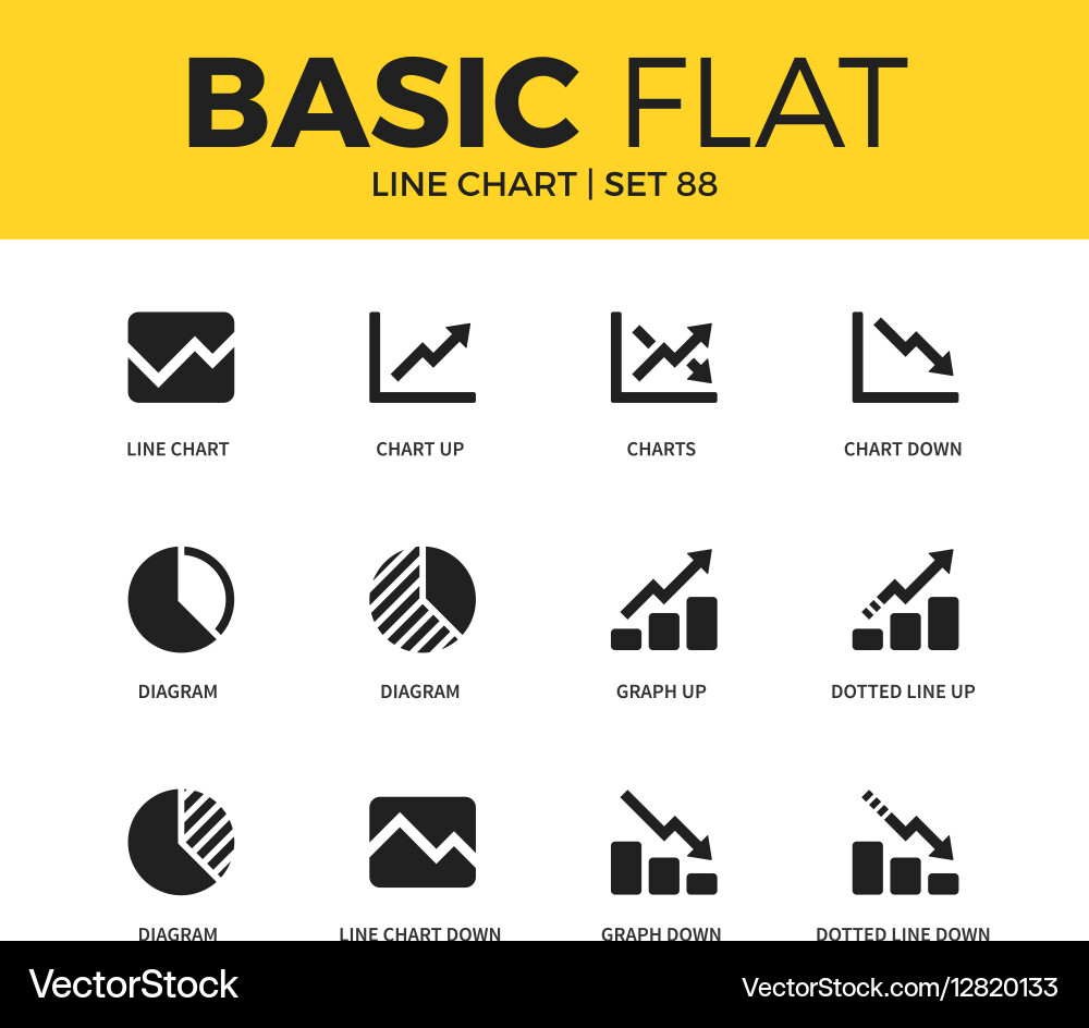 Basic set of line chart icons vector image