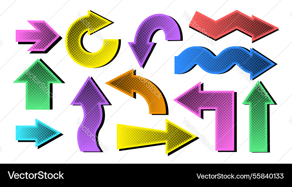 Collection of colorful halftone patterned arrows Vector Image