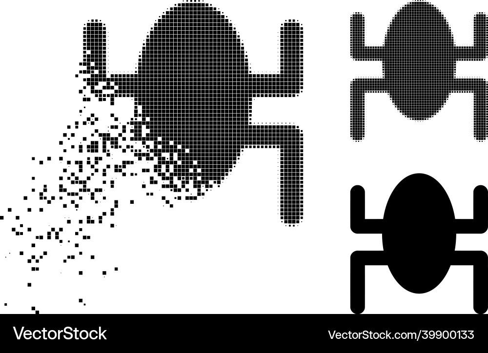 Dissipated pixel bug icon with halftone version Dissipated pixel bug icon with halftone version vector image
