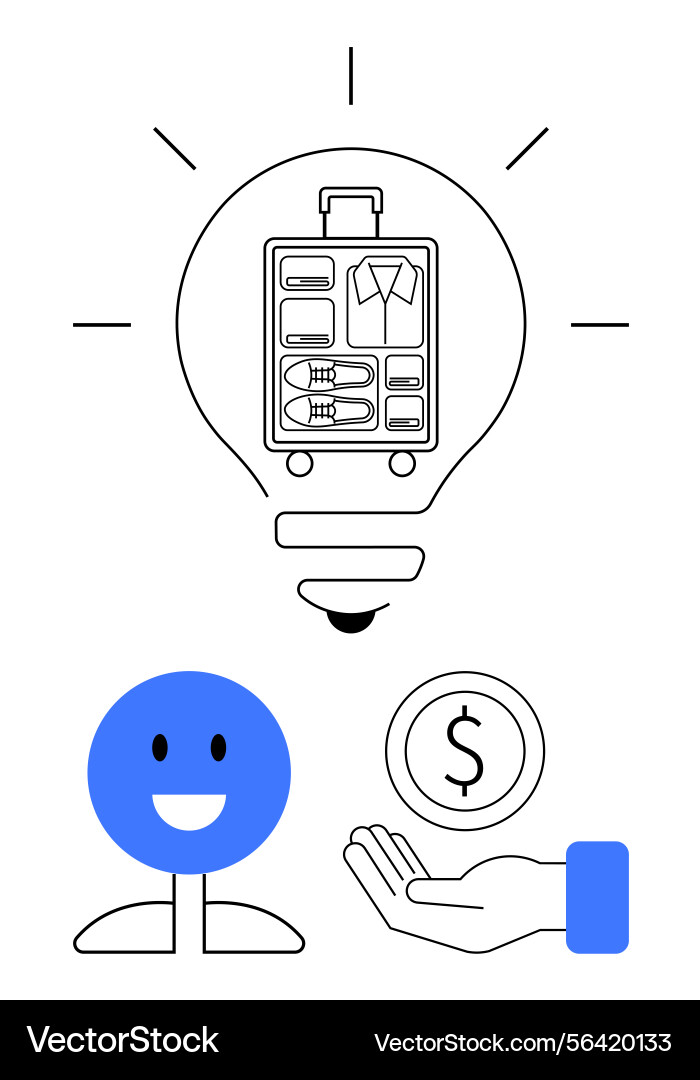 Efficient packing concept with light bulb smiling Efficient packing concept with light bulb smiling vector image