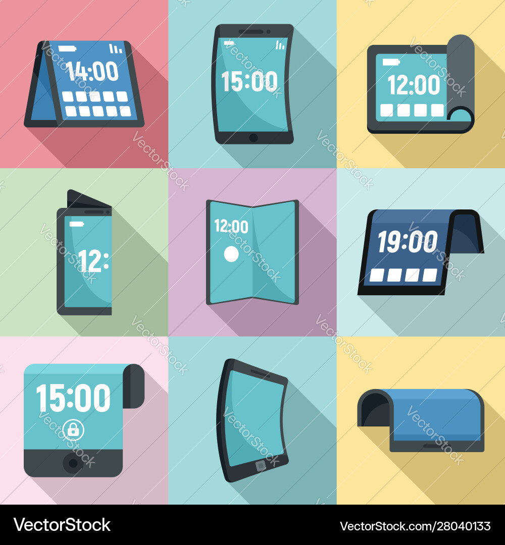 Flexible display icons set flat style Vector Image