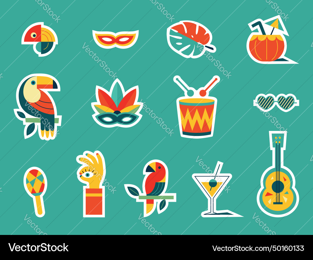 Happy carnival colorful geometric stickers rio Happy carnival colorful geometric stickers rio vector image