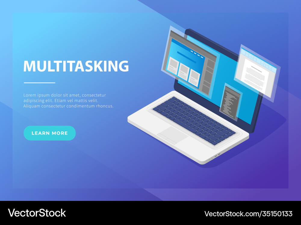 Multitasking laptop concept with multiple tab Multitasking laptop concept with multiple tab Vector Image