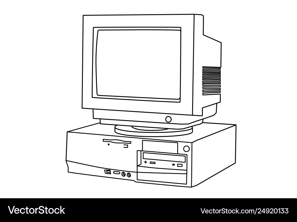 Retro Computer and Monitor Line Art vector image