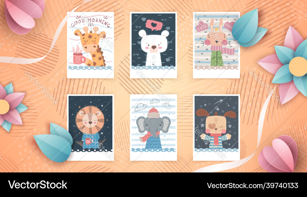 Set flat animals - idea for greeting card Set flat animals - idea for greeting card vector image