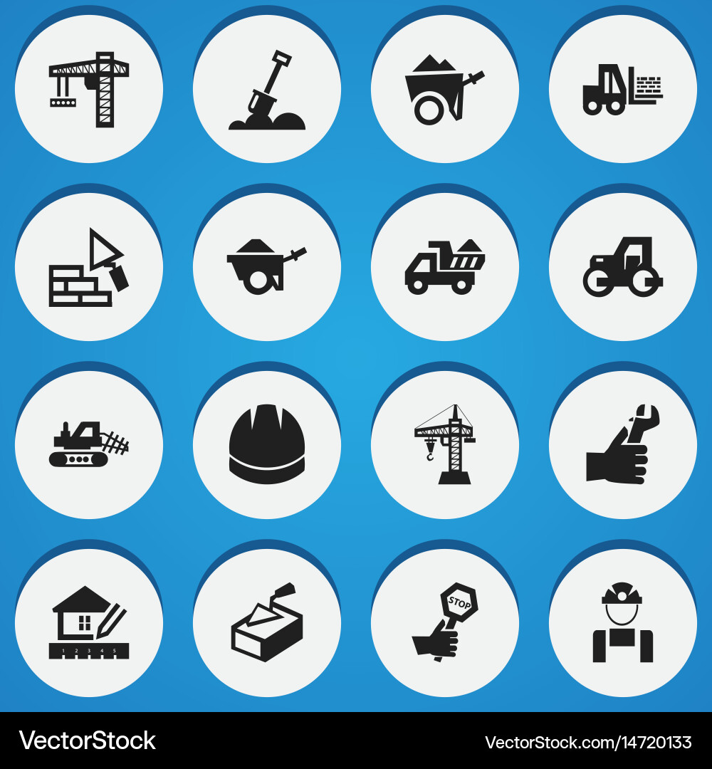 Set of 16 editable building icons includes vector image