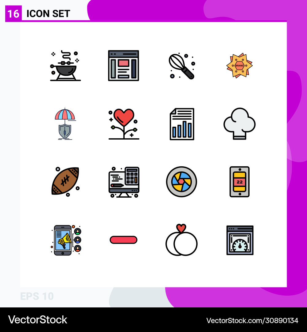 16 universal flat color filled lines set for web Vector Image