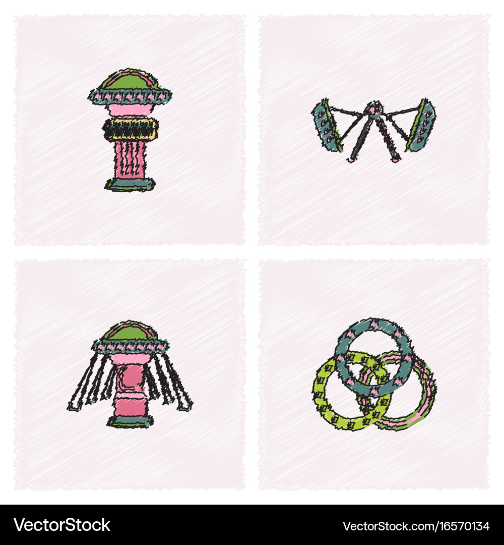 Circus icons collection in hatching style Vector Image