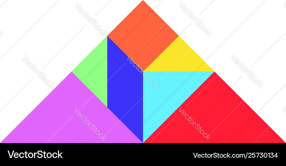 Color tangram puzzle in triangle shape on white Color tangram puzzle in triangle shape on white vector image
