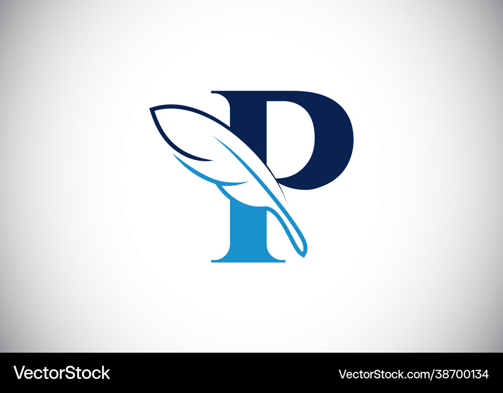 Initial p monogram alphabet with a feather font Vector Image