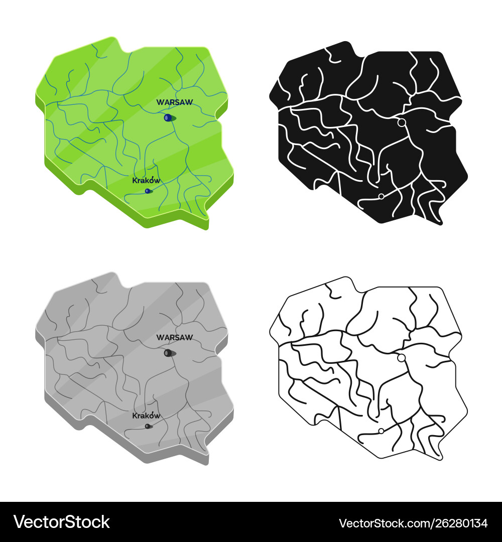 Isolated object map and polish icon collection Vector Image