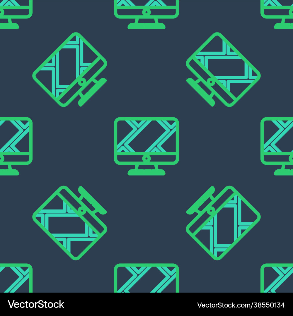 Line computer monitor and folded map with location Line computer monitor and folded map with location Vector Image