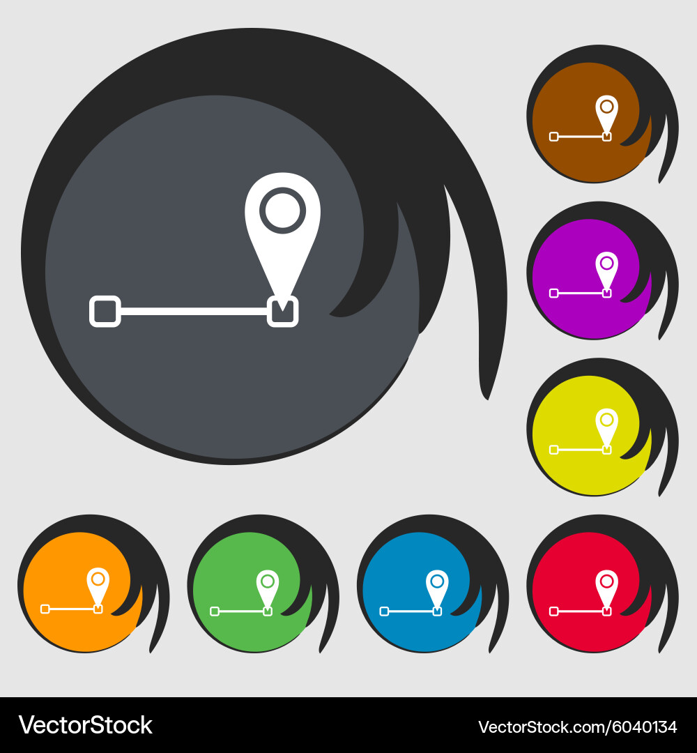 Map pointer icon sign symbols on eight colored Vector Image
