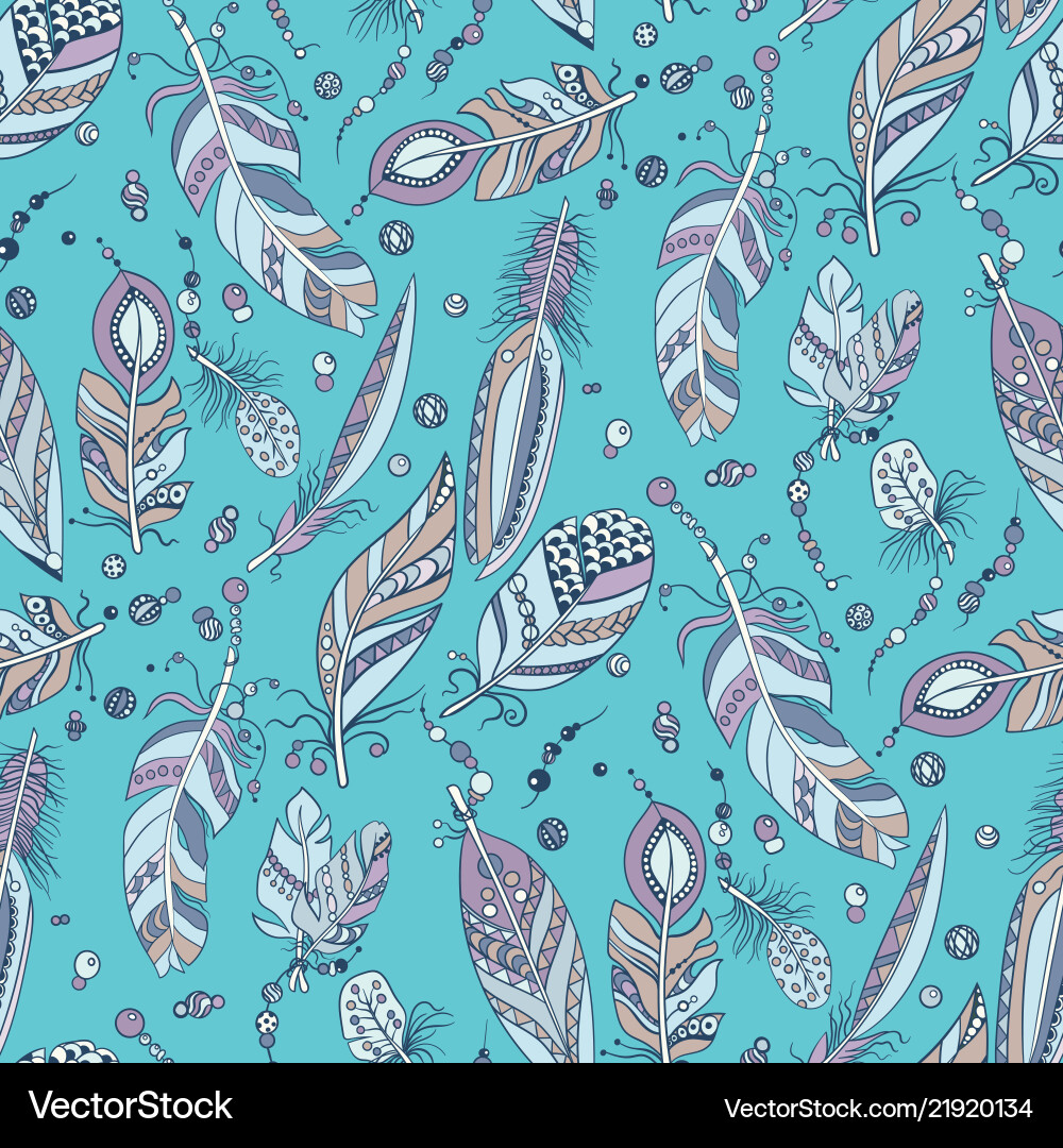 Seamless pattern with feathers and beads Vector Image