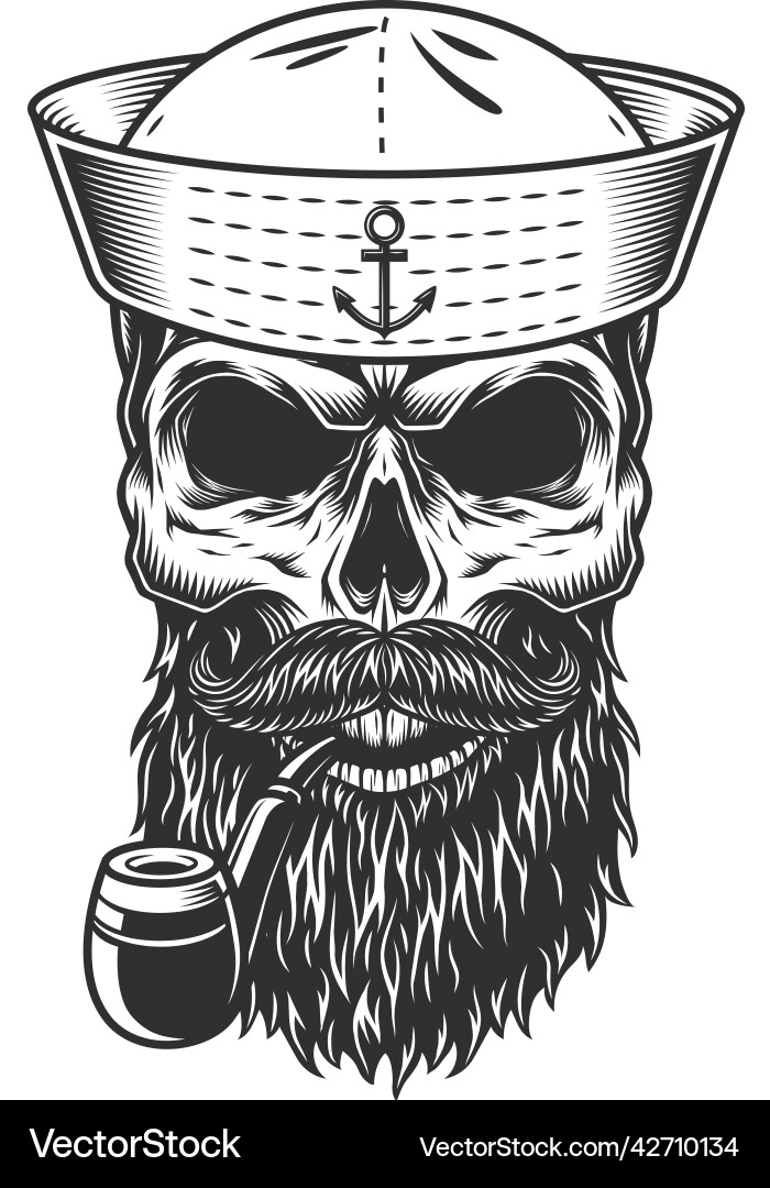 Skull with the beard and pipe Vector Image