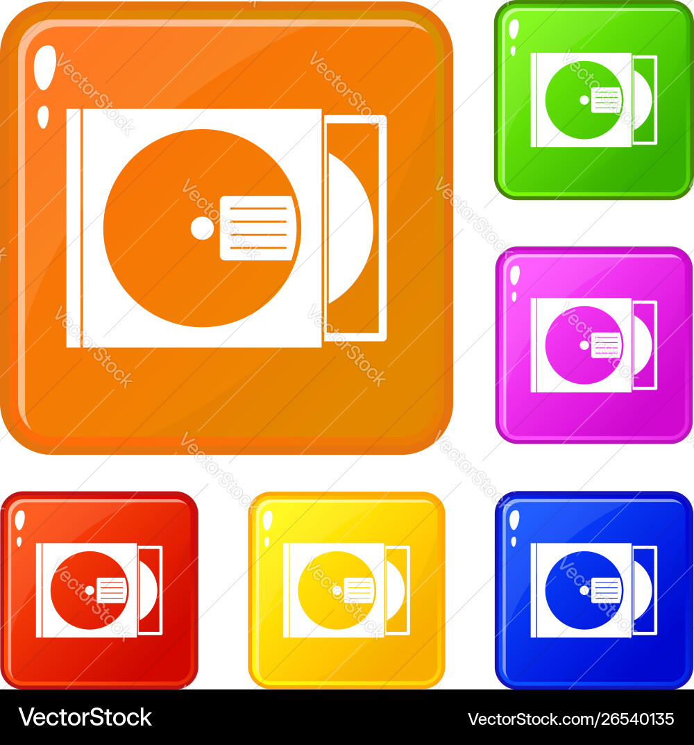 Cd box with disc icons set color Cd box with disc icons set color vector image