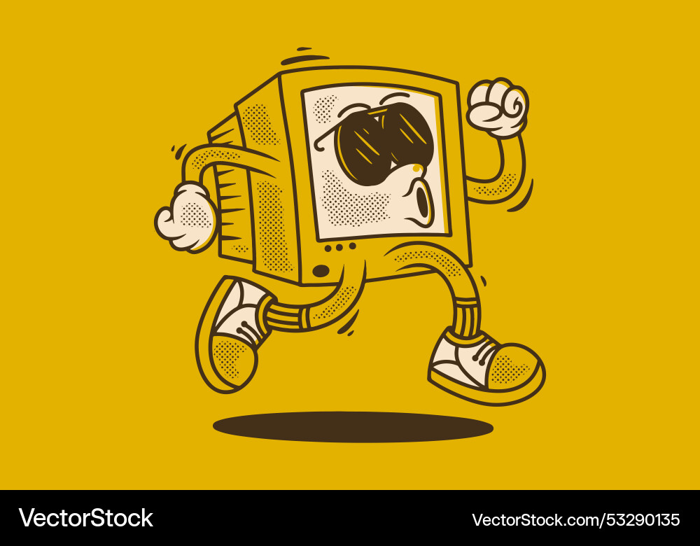 Computer monitor character design in running pose Computer monitor character design in running pose vector image