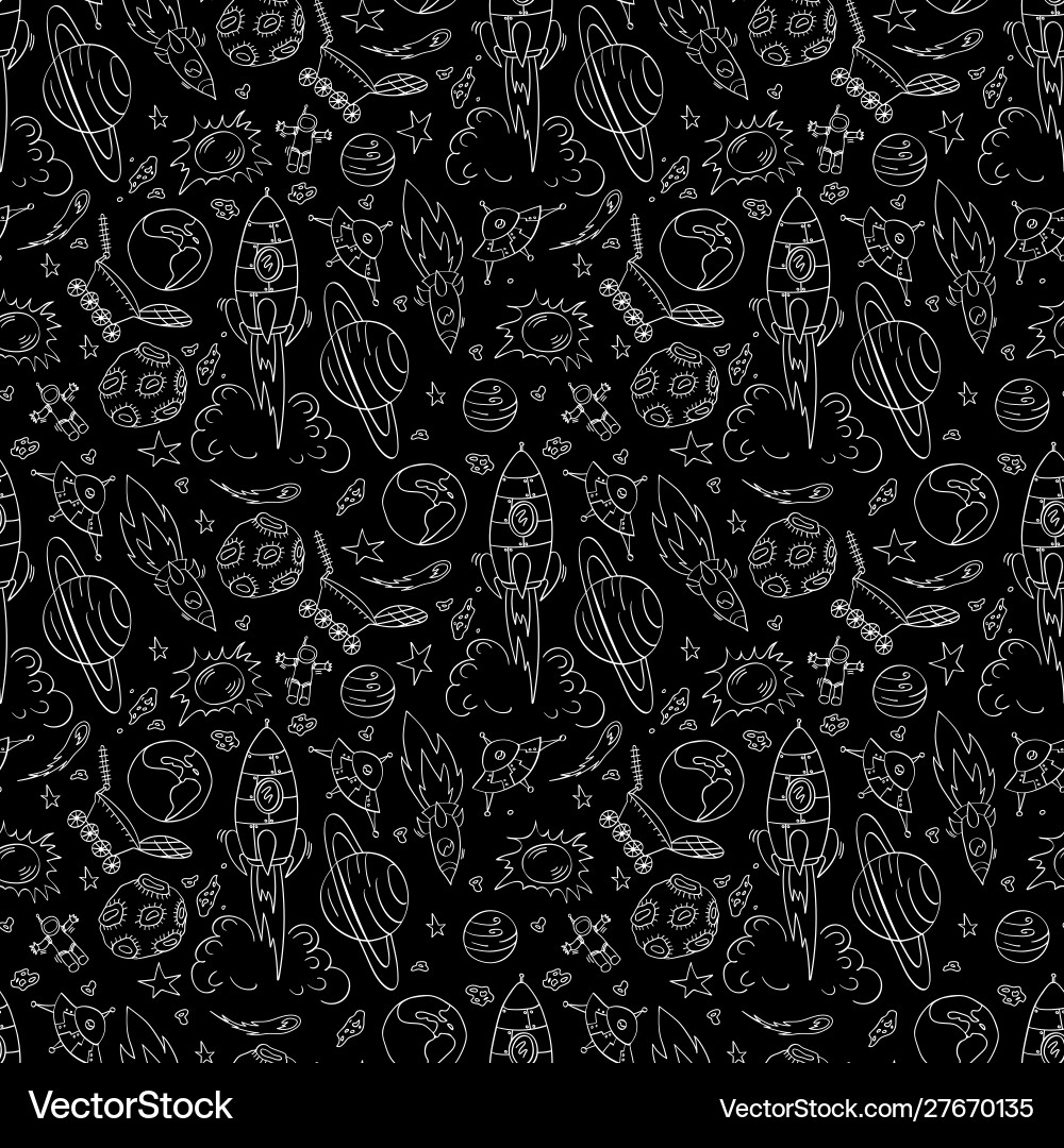 Dark seamless pattern with space doodles Dark seamless pattern with space doodles vector image